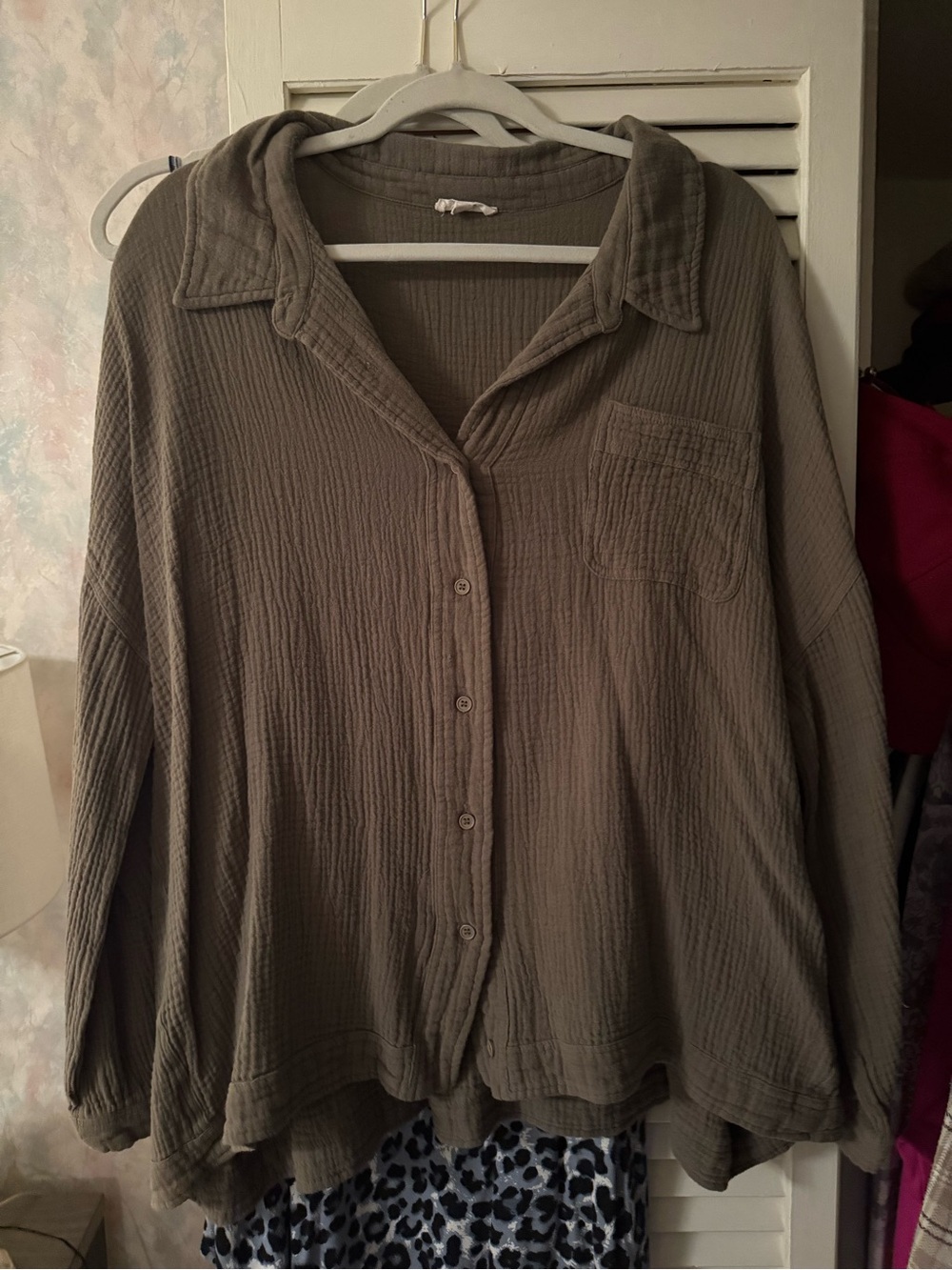 Oversized Women's Button-Front Top in Olive Green